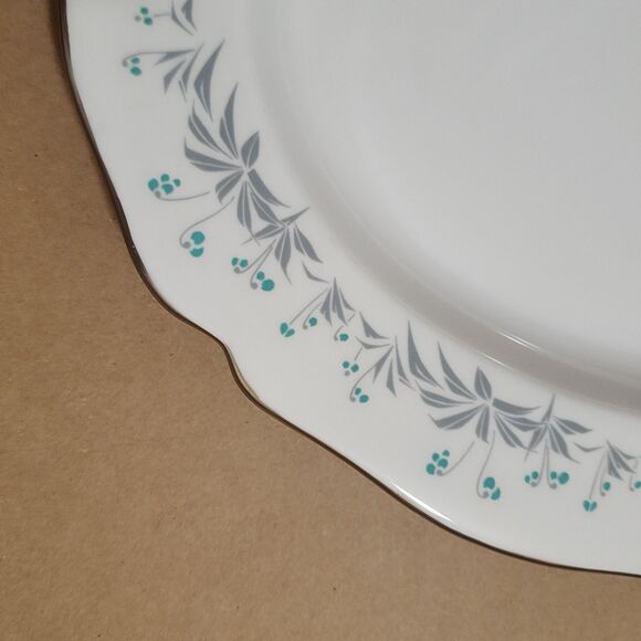 Spode Loralie Oval Serving Platter Scalloped White Grey Teal Floral 12.75"x9.75" - Picture 2 of 4